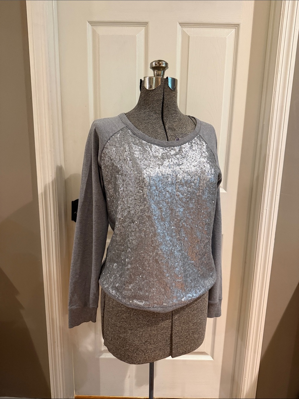Sequin Front Grey Women's Pullover Top